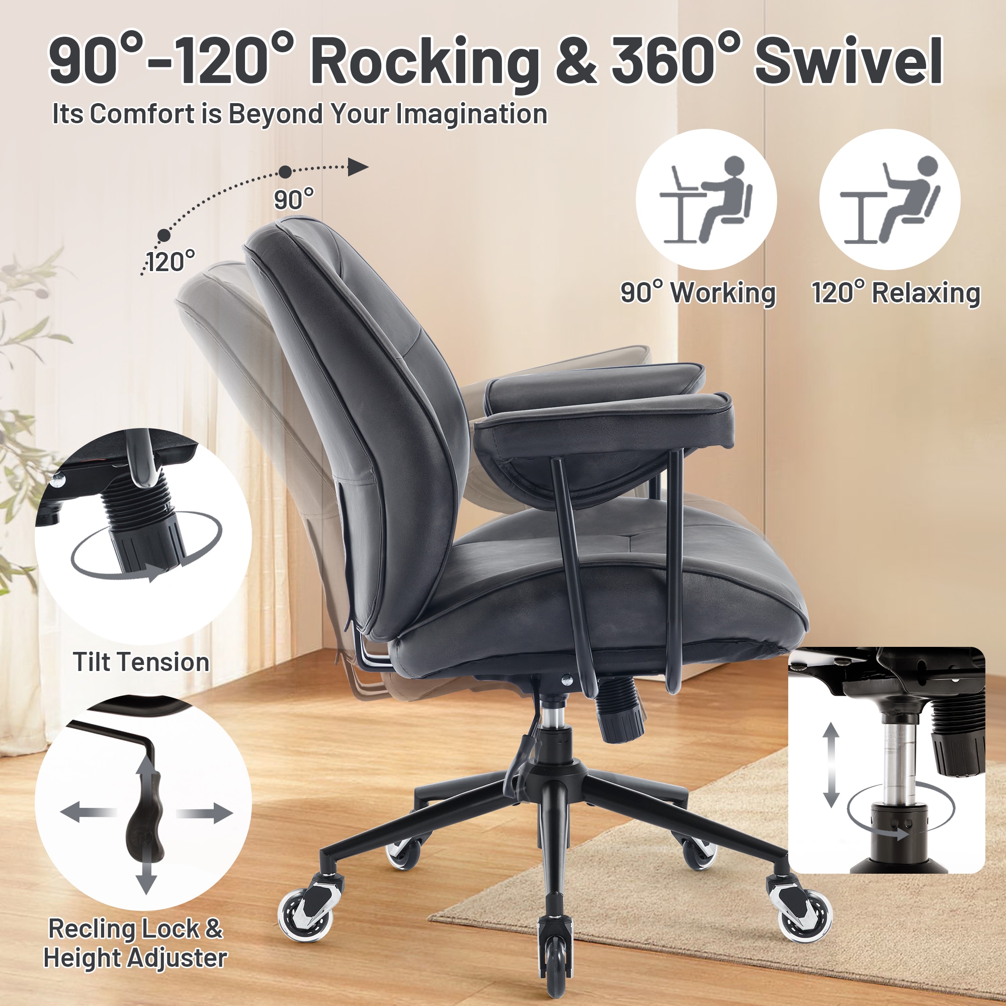 Ergonomic Retro Leather Office Chair With Lumbar Support Wheels_voghion.com